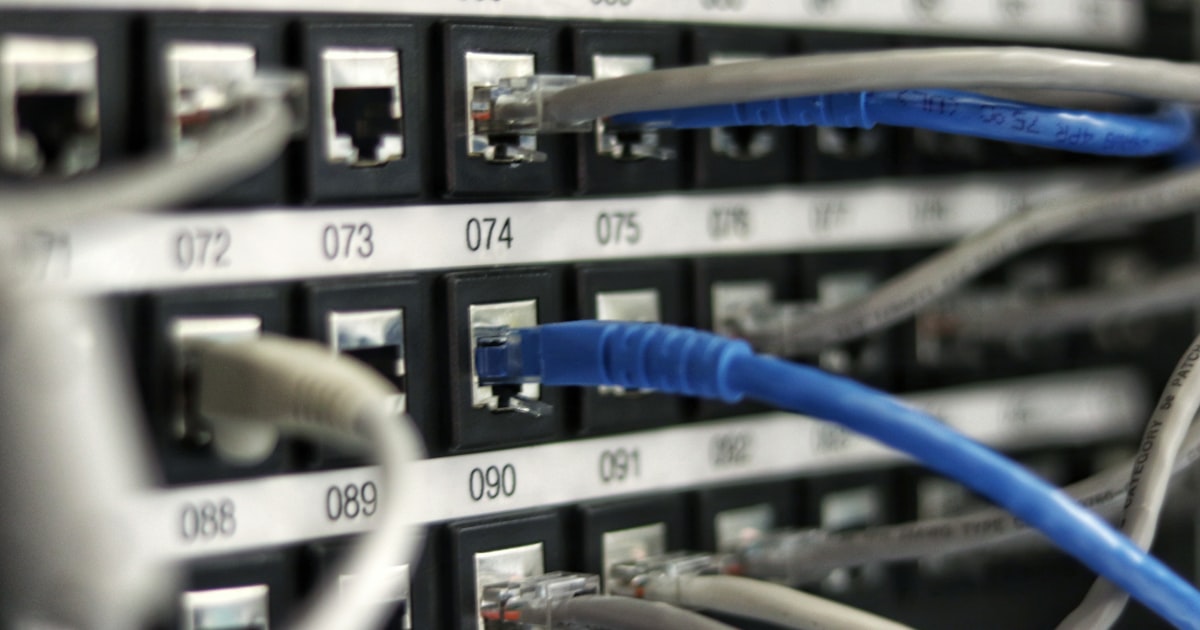 Ethernet patch panel with Cat6 cables — the wired backbone that makes outdoor Wi-Fi fast and reliable